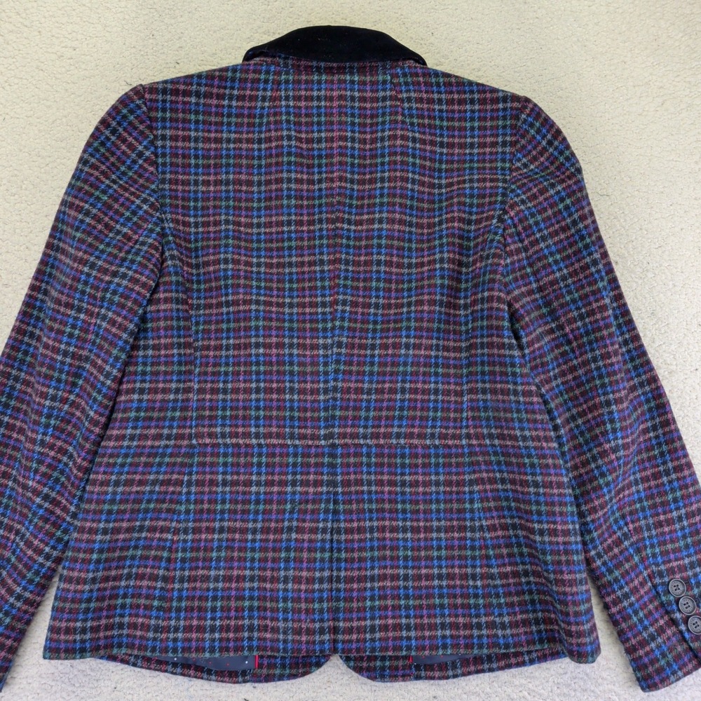Talbots Women's 10 Plaid Blazer Velvet Collar Wool Blend Blue‎ Purple Retro Vtg - Picture 5 of 8